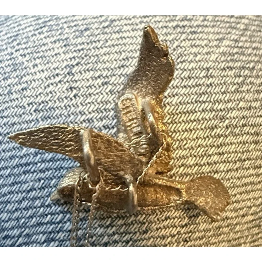 Vintage Hummingbird In Flight Necklace Pendant Marked Sterling 12k GF Chain
